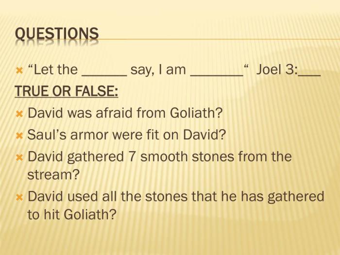 David and goliath questions and answers