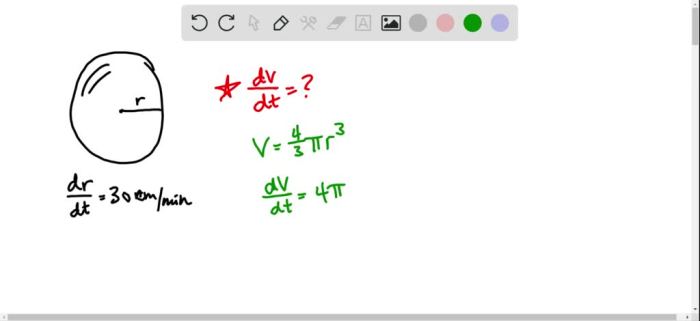 Sphere rate radius expanding cm min volume surface area change its