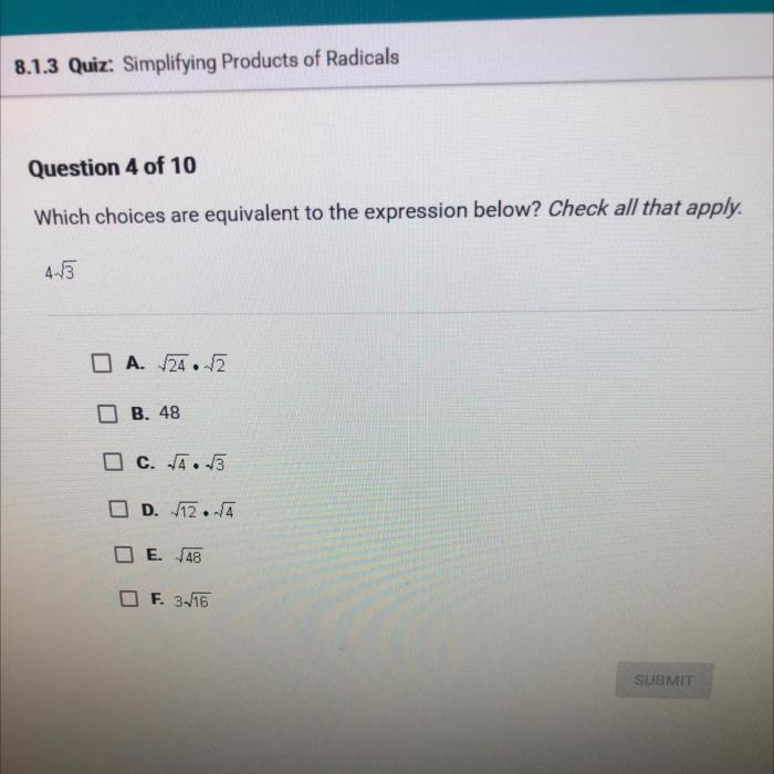 Which expressions are equivalent to check all that apply