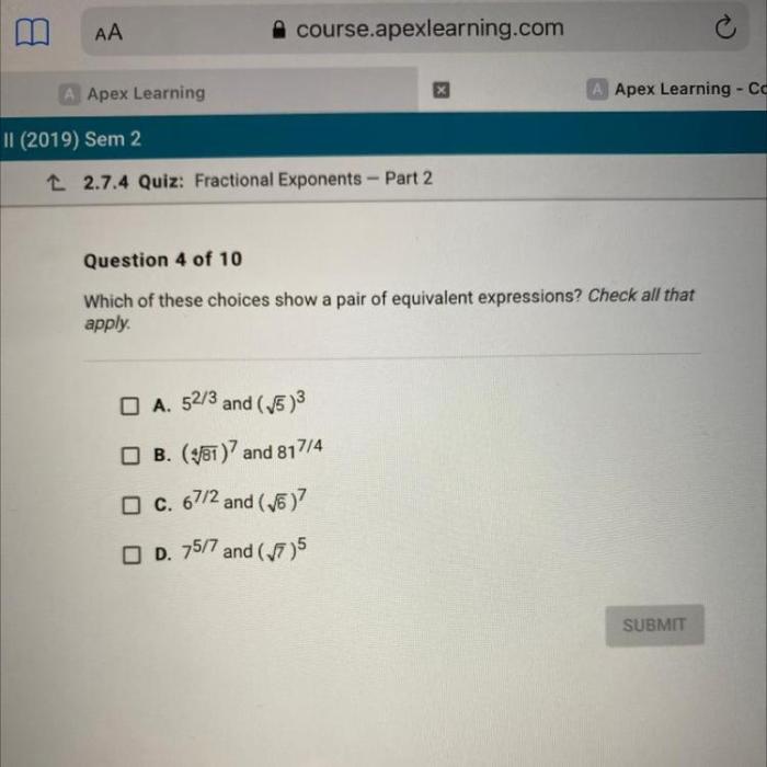 Which expressions are equivalent to check all that apply