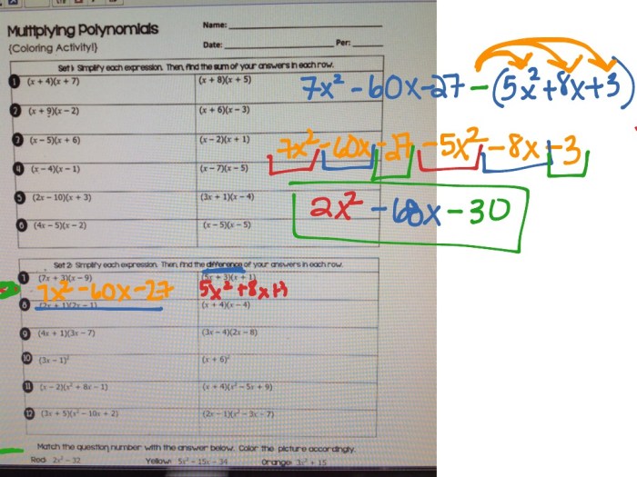 Multiplying polynomials coloring worksheet answers